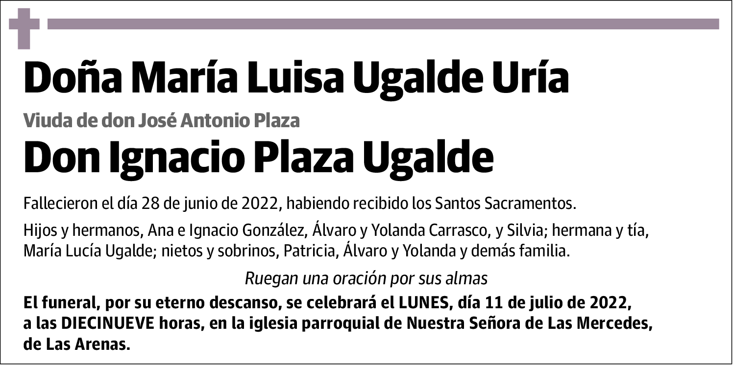 María Luisa Ugalde Uría, Ignacio Plaza Ugalde