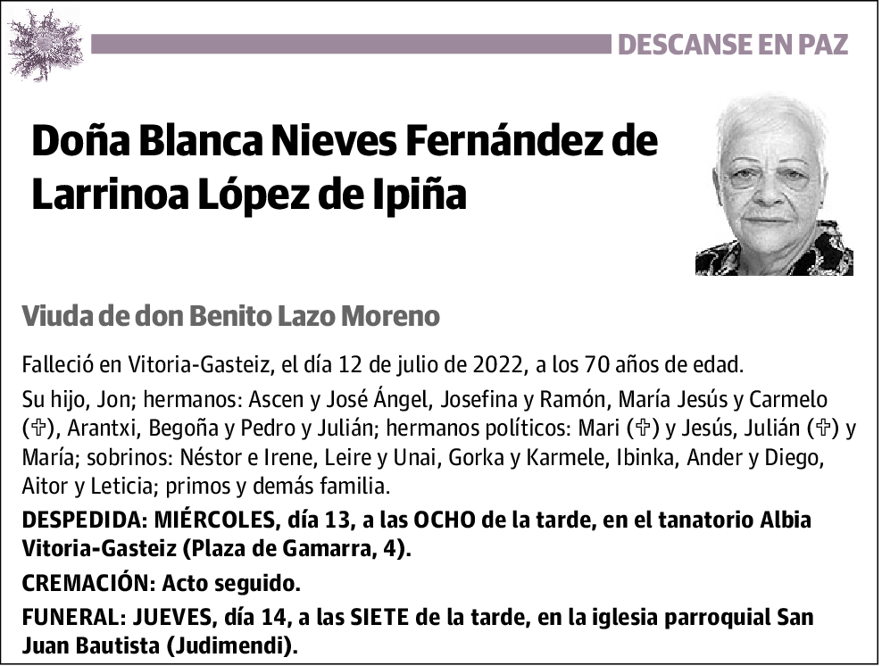 Blanca Nieves Fernández de Larrinoa López de Ipiña