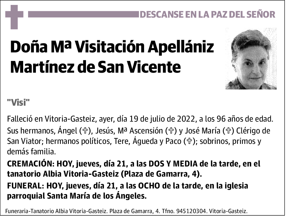 María Visitación Apellaniz Martínez de San Vicente