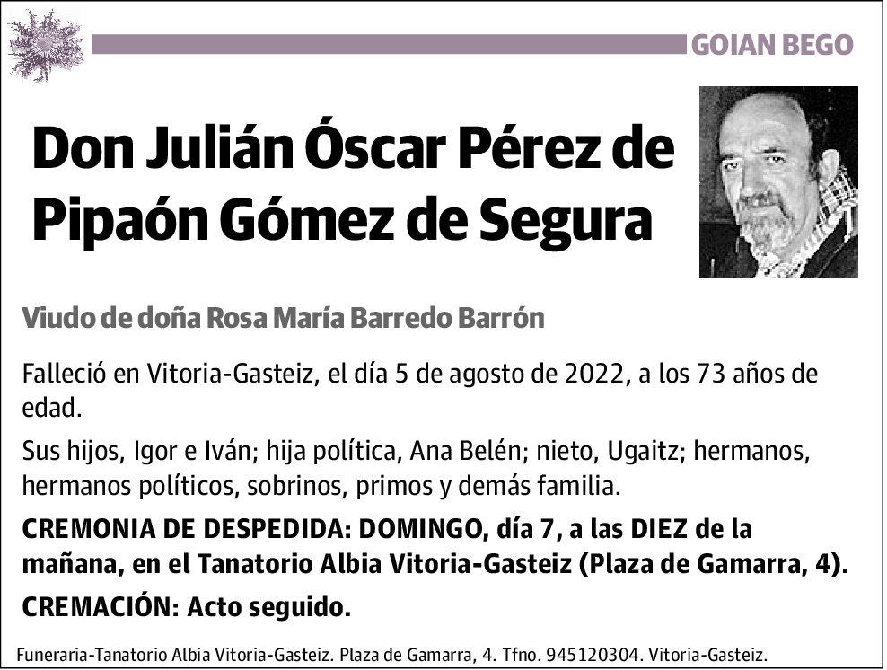 Julián Óscar Pérez de Pipaón Gómez de Segura