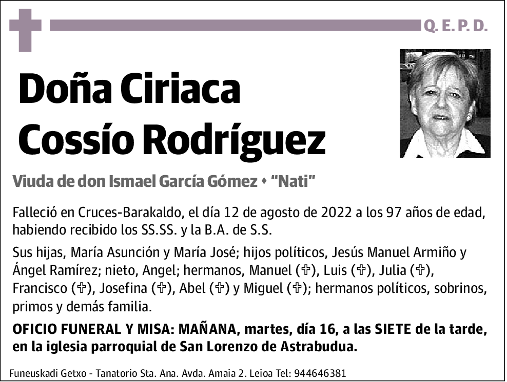 Ciriaca Natividad Cossío Rodríguez