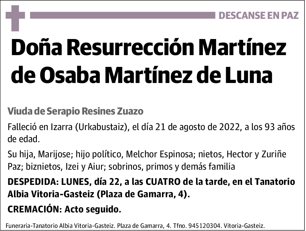 Resurreción Martínez de Osaba Martínez de Luna