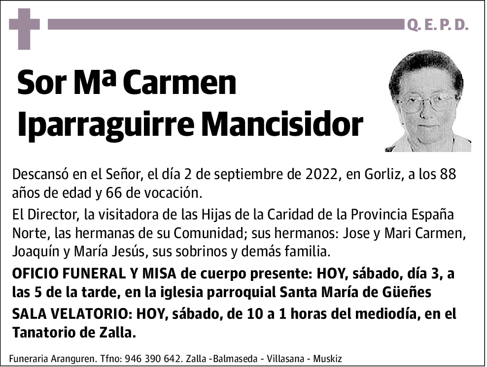 Sor María Carmen Iparraguirre Mancisidor