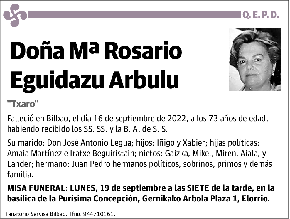 Mª Rosario Eguidazu Arbulu