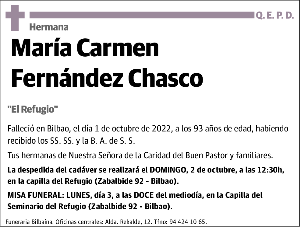 Hermana María Carmen Fernández Chasco