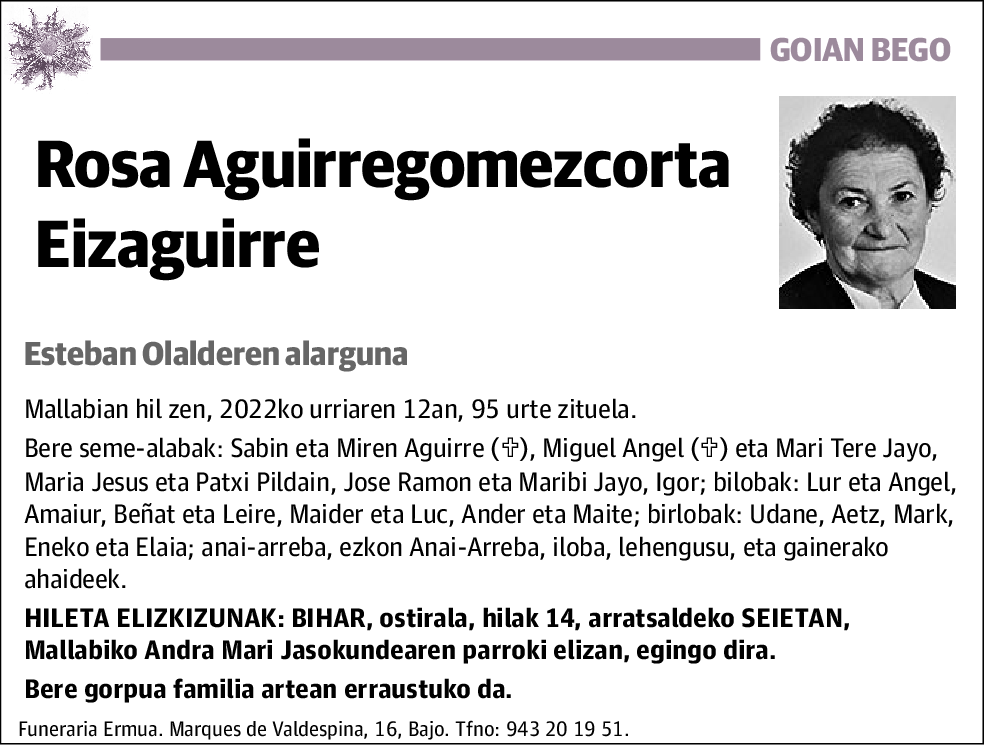 Rosa Aguirregomezcorta Eizaguirre