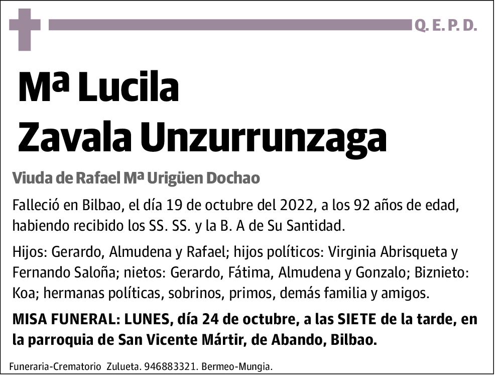 Mª Lucila Zavala Unzurrunzaga