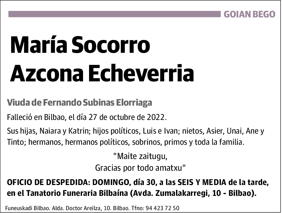 María Socorro Azcona Echeverria