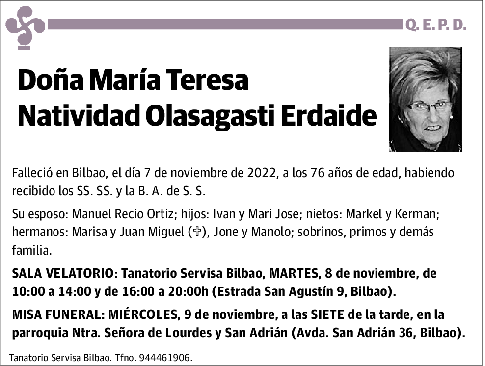 María Teresa Natividad Olasagasti Erdaide