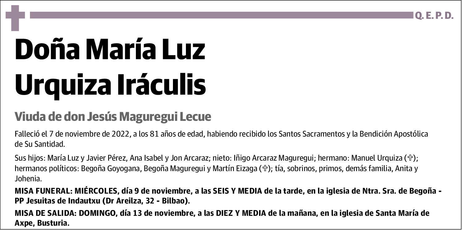 María Luz Urquiza Iráculis