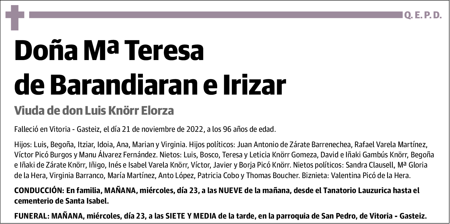 Mª Teresa De Barandiaran e Irizar