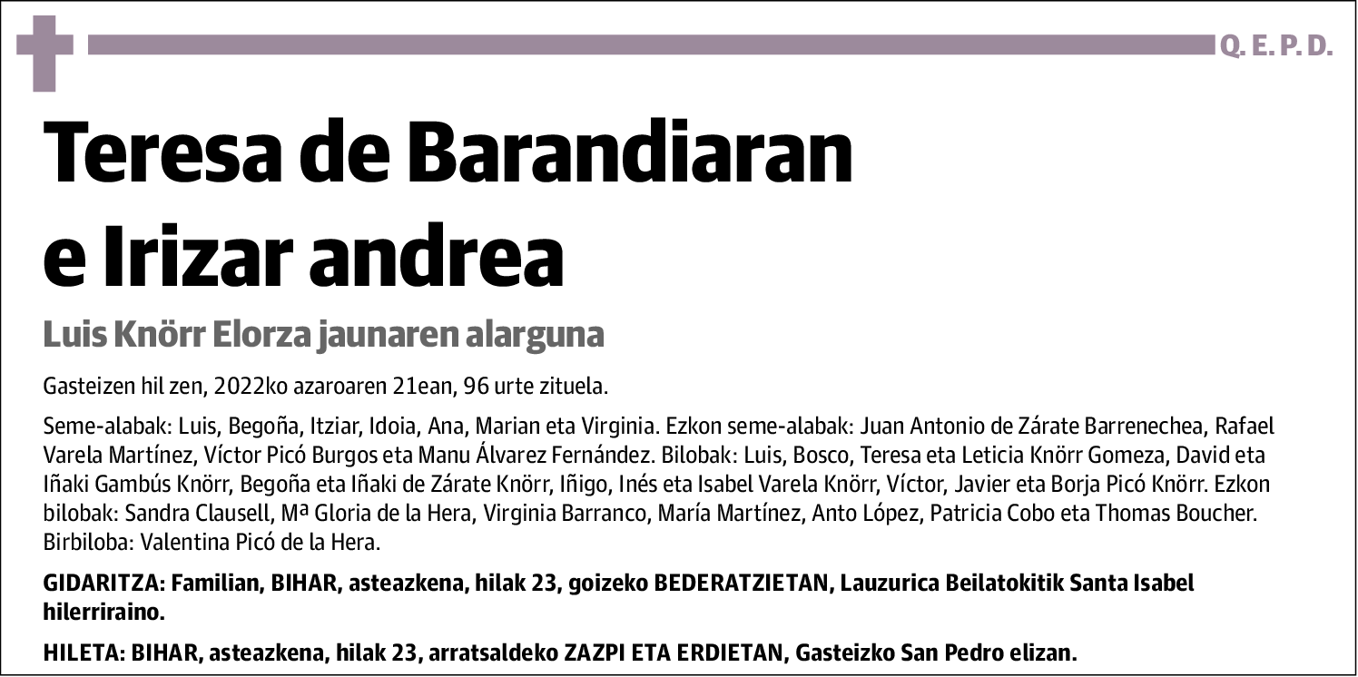 Mª Teresa De Barandiaran e Irizar