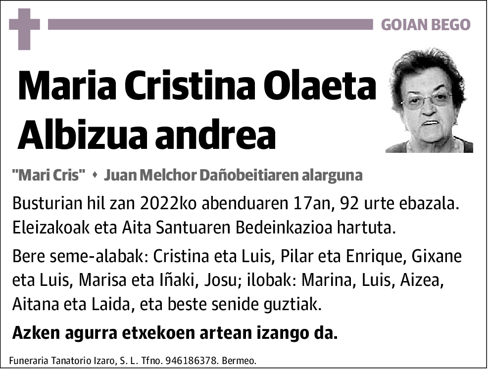 Maria Cristina Olaeta Albizua