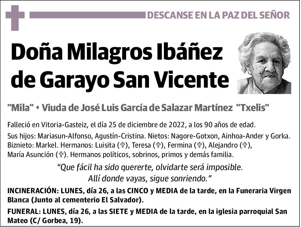 Milagros Ibáñez de Garayo San Vicente