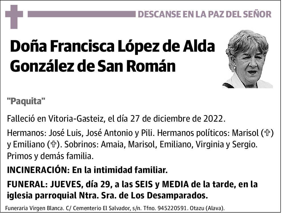 Francisca López de Alda González de San Román