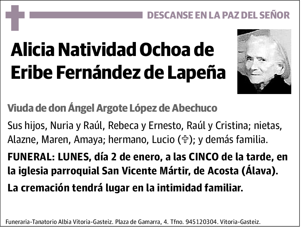 Alicia Natividad Ochoa de Eribe Fernández de Lapeña