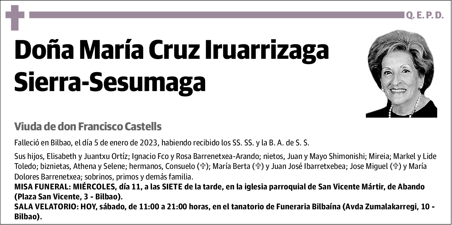 María Cruz Iruarrizaga Sierra-Sesumaga