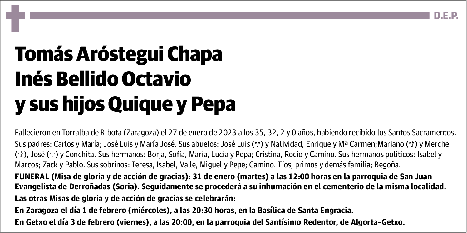 Tomás Aróstegui Chapa, Inés Bellido Octavio y sus hijos Quique y Pepa