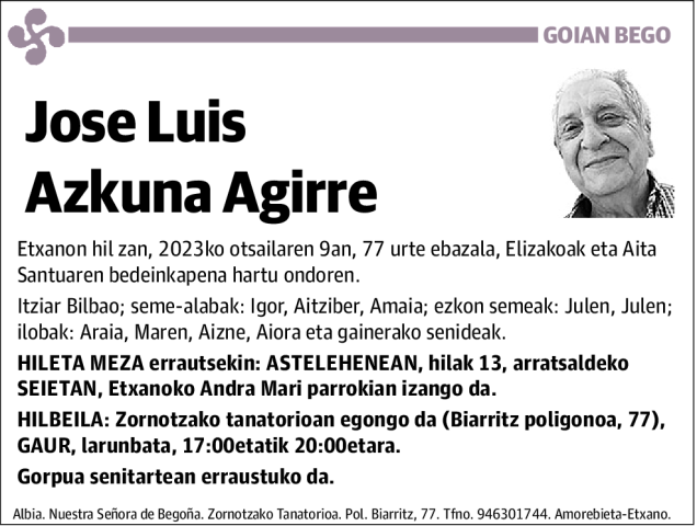 Jose Luis Azkuna Agirre Esquela Necrológica El Correo