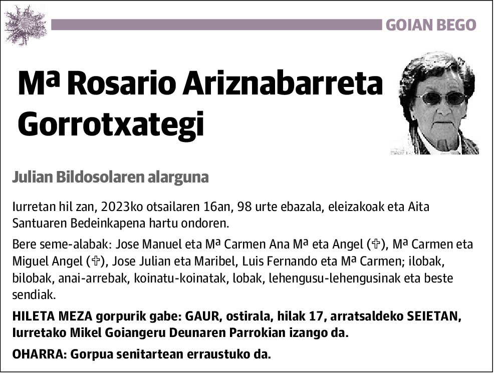 Mº Rosario Ariznabarreta Gorrotxategi