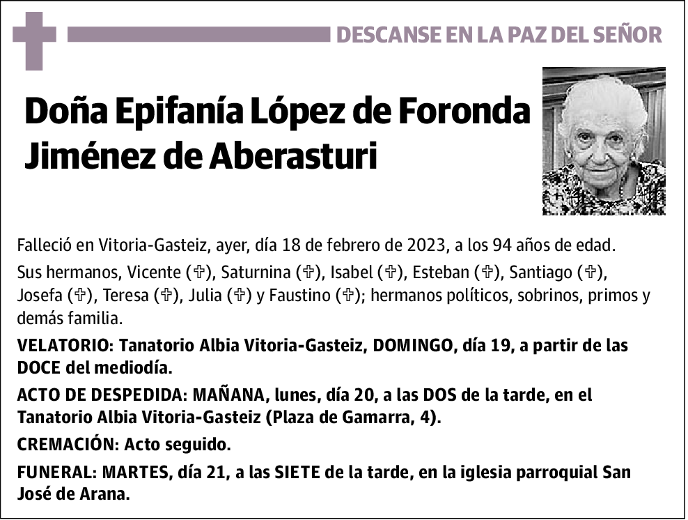 Epifanía López de Foronda Jiménez de Aberasturi