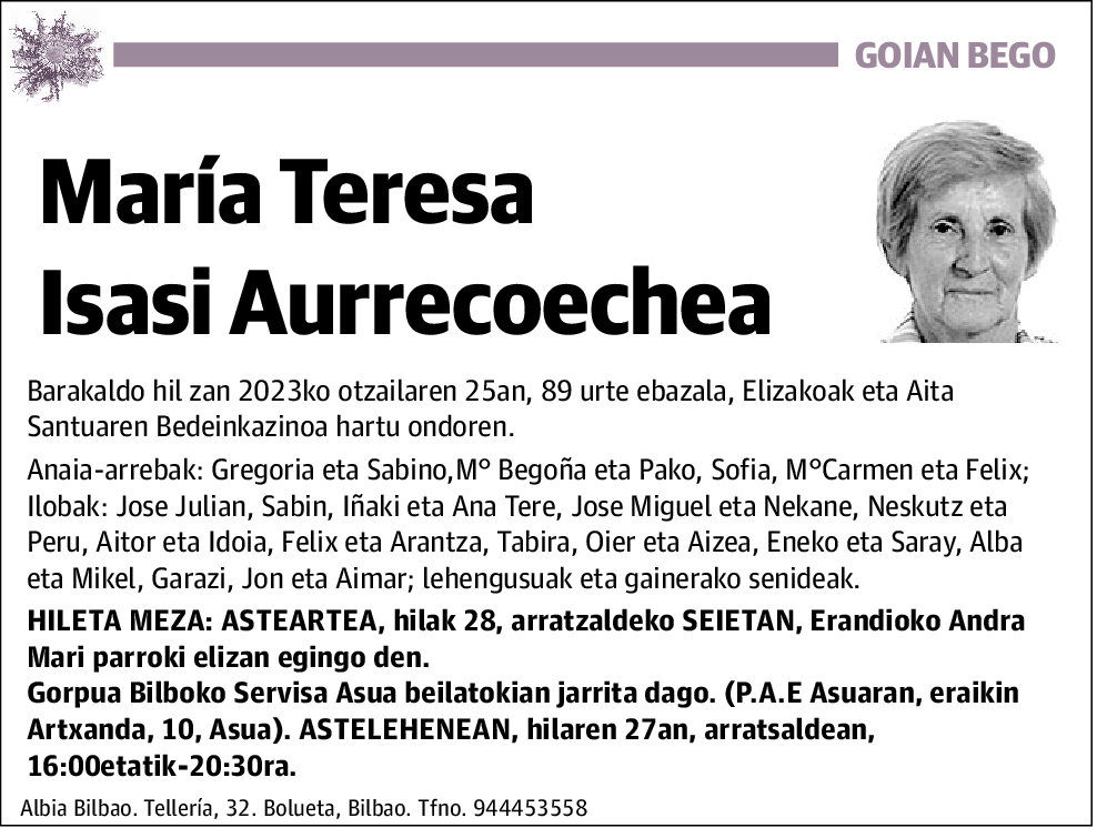 María Teresa Isasi Aurrecoechea