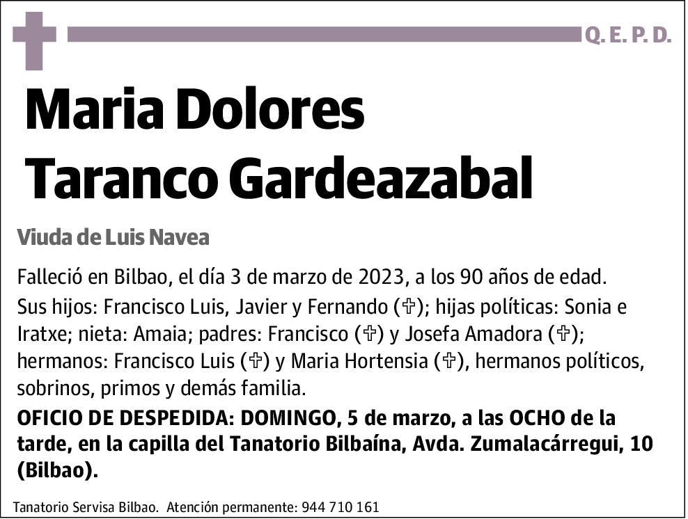 Maria Dolores Taranco Gardeazabal