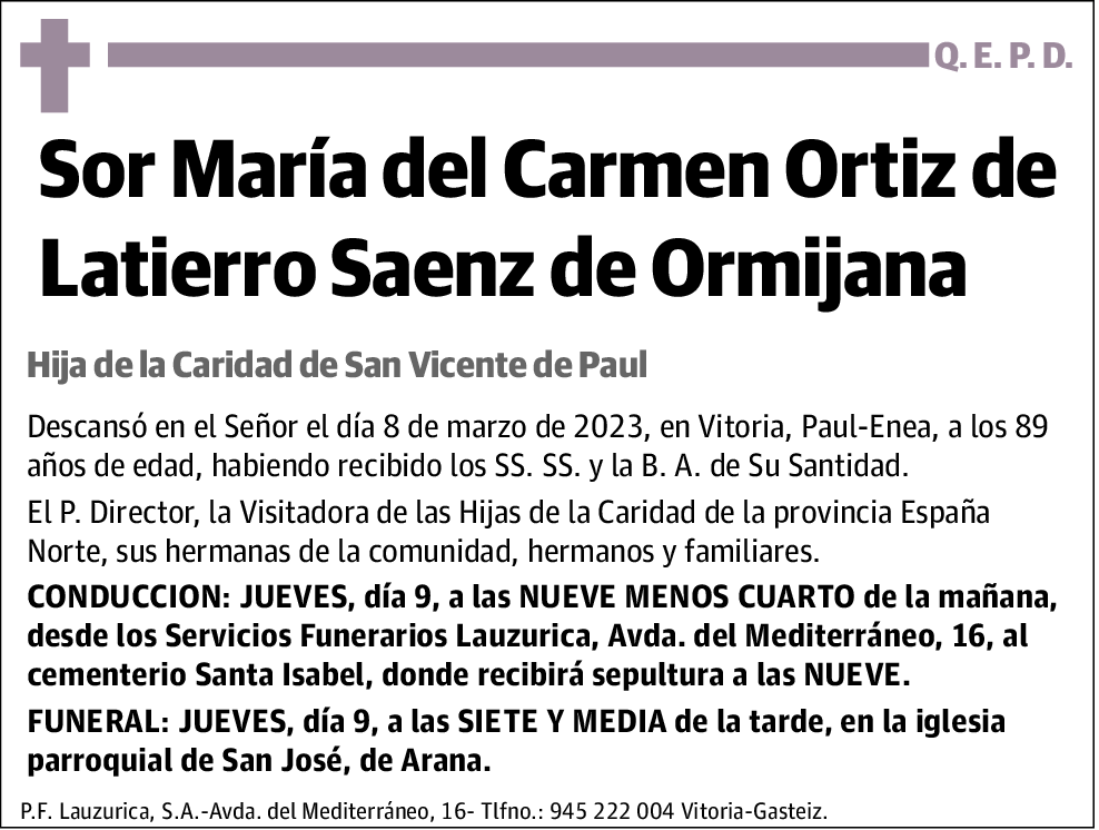 Sor María del Carmen Ortiz de Latierro Saenz de Ormijana
