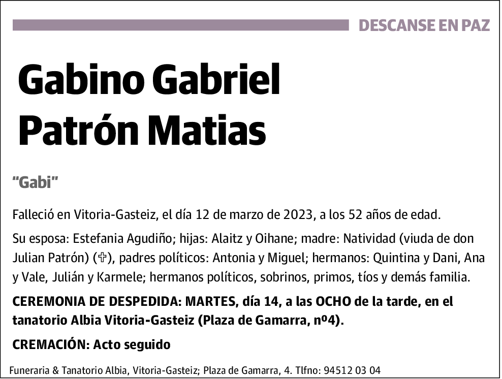 Gabino Gabriel Patrón Matias