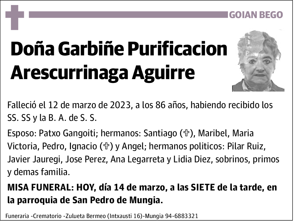 Garbiñe Purificacion Arescurrinaga Aguirre