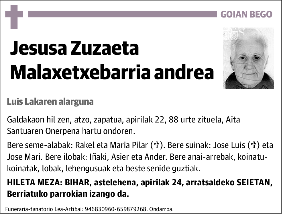 Jesusa Zuzaeta Malaxetxebarria