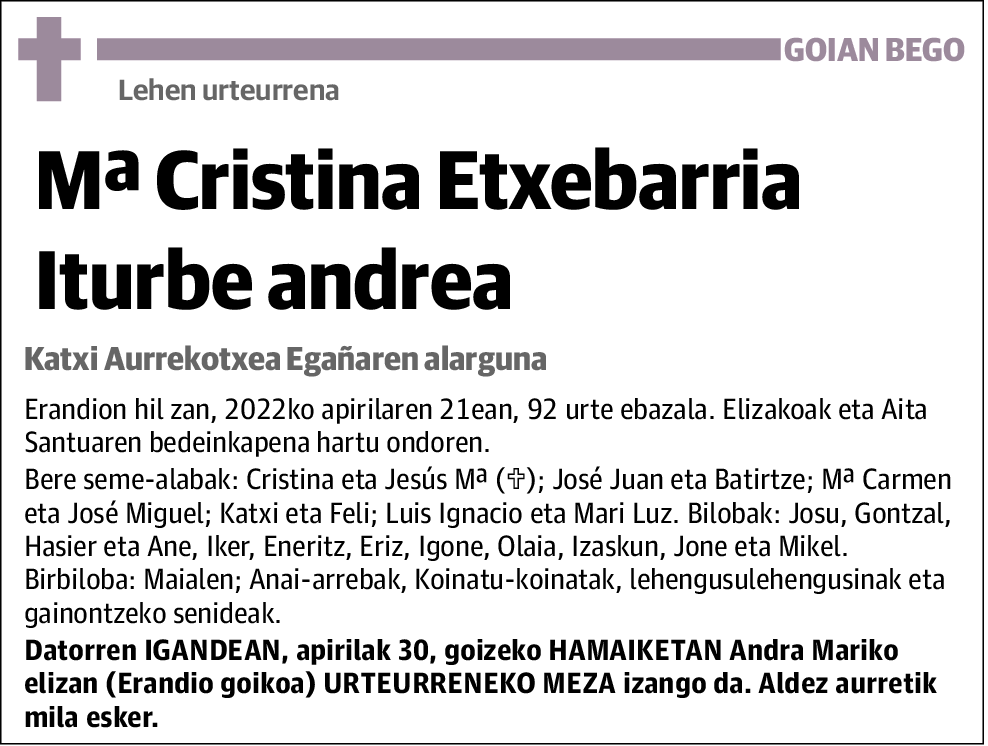 Maria Cristina Etxebarria Iturbe