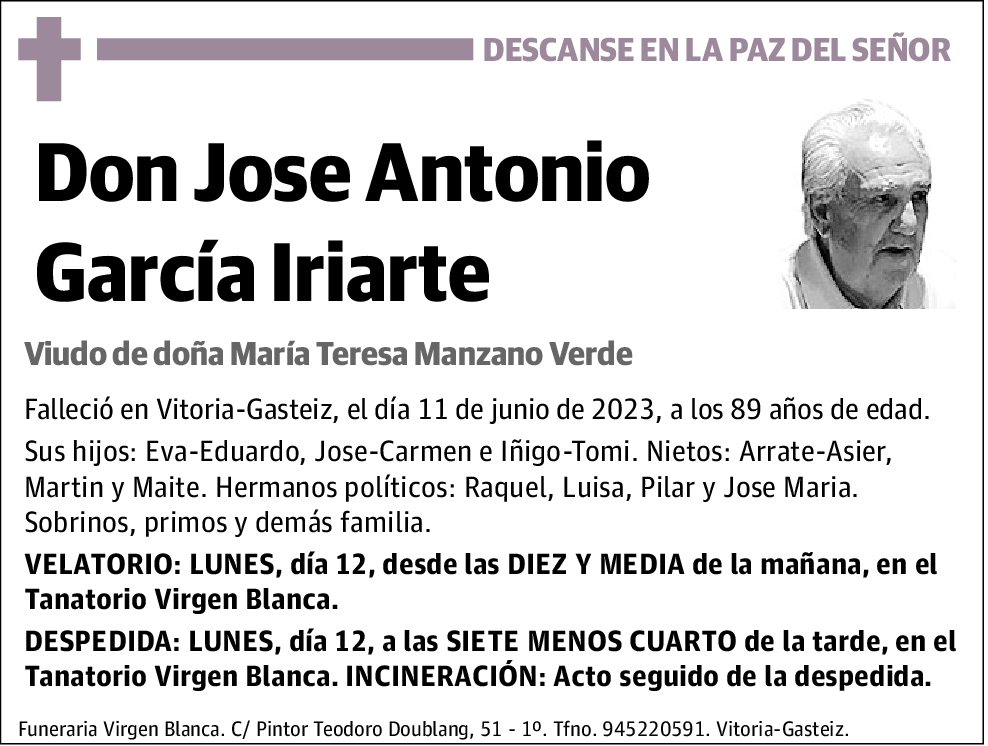 Jose Antonio García Iriarte Esquela El Correo