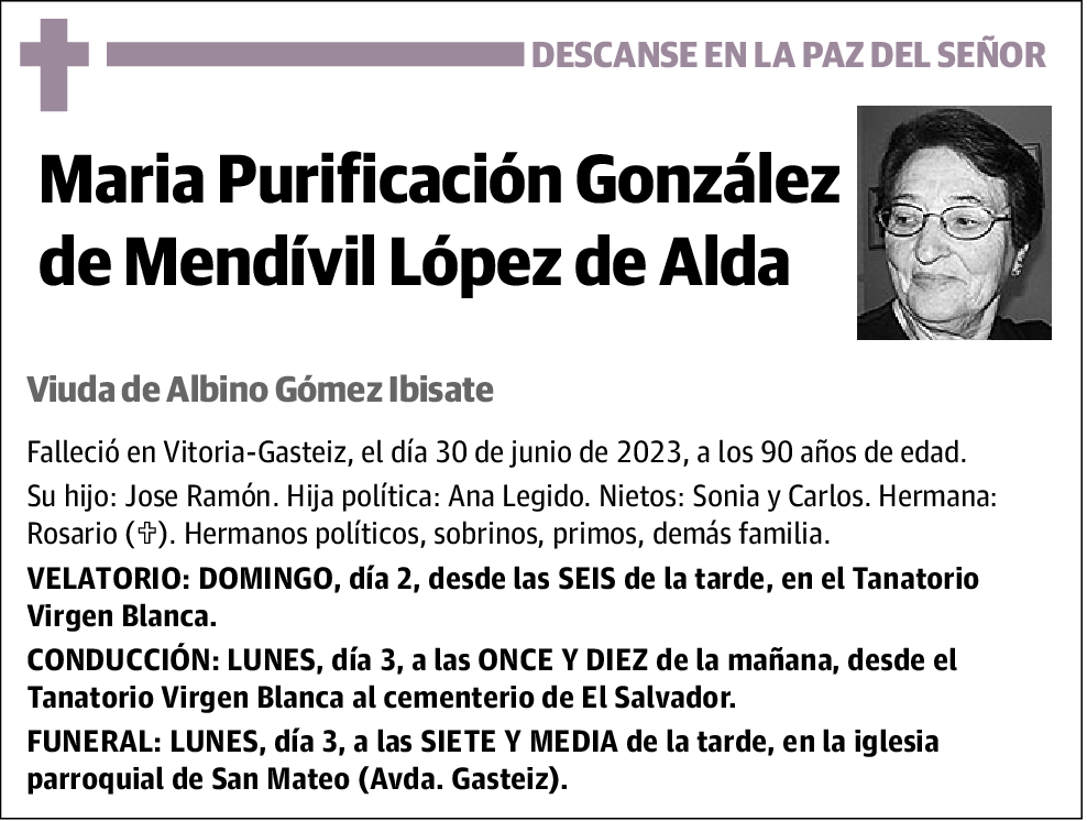 Maria Purifación González de Mendívil López de Alda