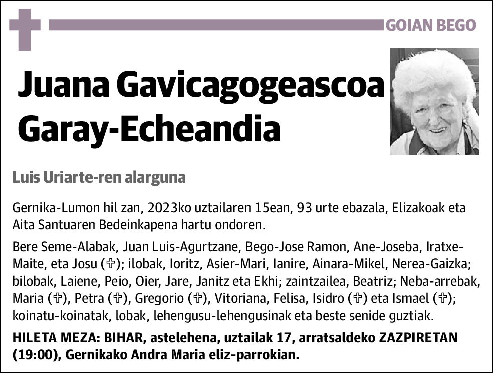 Juana Gavicagogeascoa Garay-Echeandia