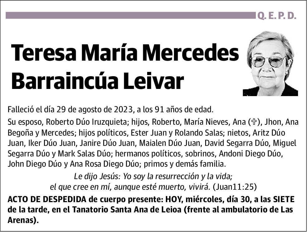 Teresa María Mercedes Barraincúa Leivar