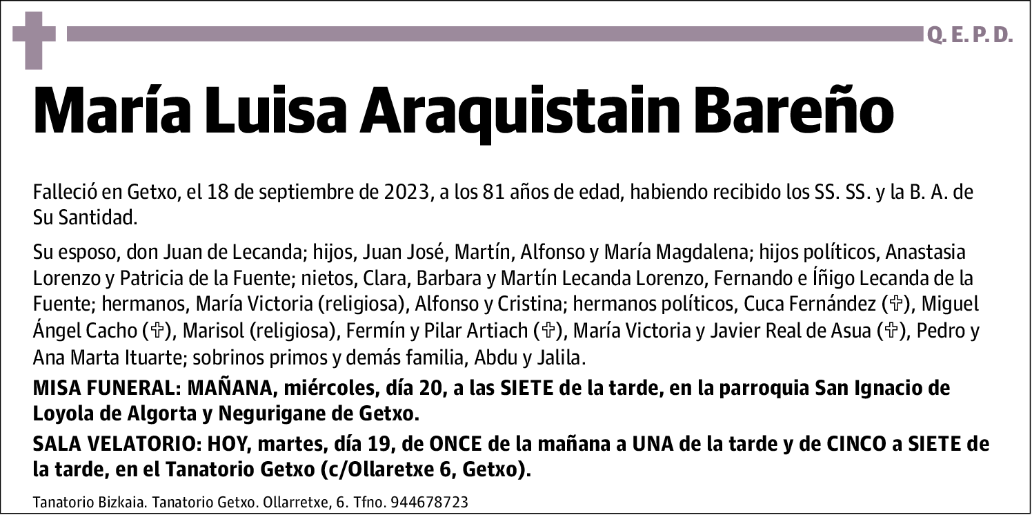 María Luisa Araquistain Bareño