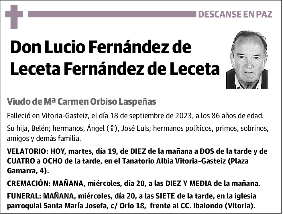 Lucio Fernández de Leceta Fernández de Leceta Esquela El Correo
