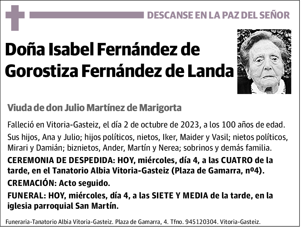 Doña Isabel Fernández de Gorostiza Fernández de Lanza