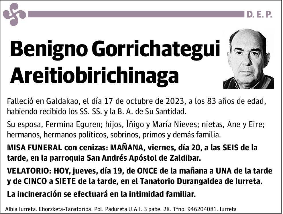 Benigno Gorrichategui Areitiobirichinaga