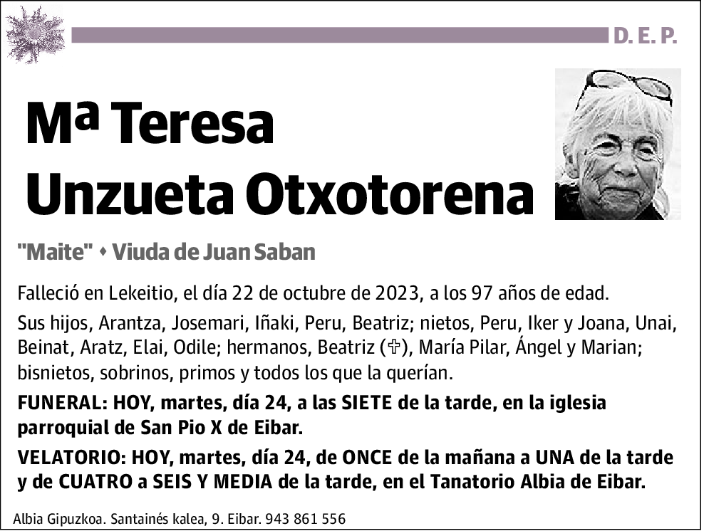 Mª Teresa Unzueta Otxotorena