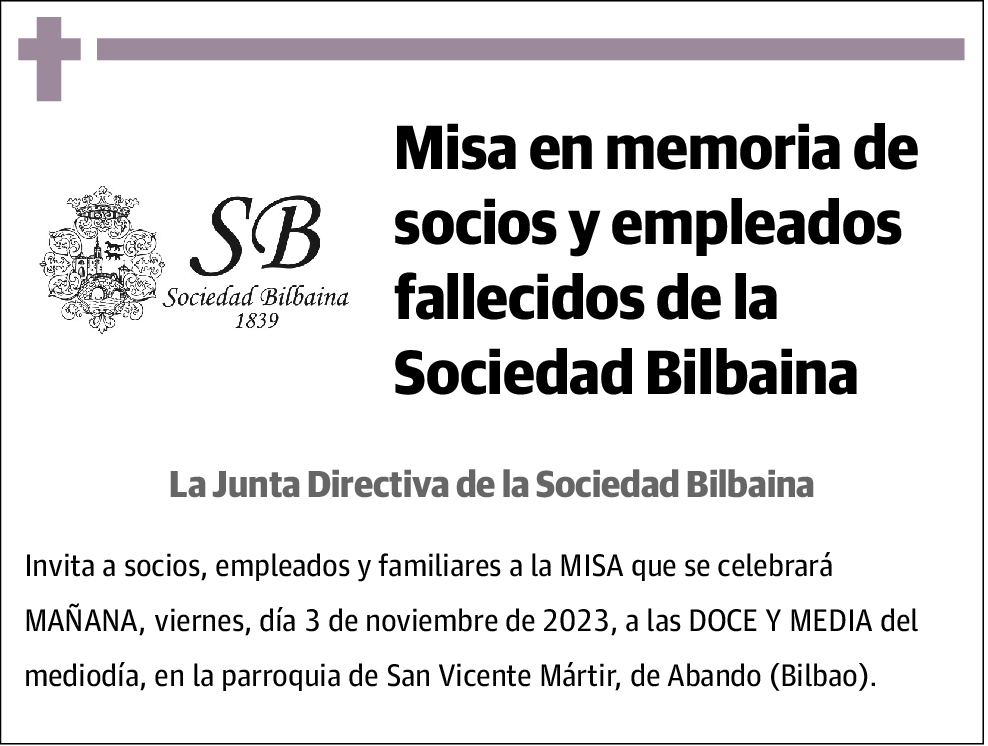 Misa en memoria de socios y empleados de la Sociedad Bilbaina