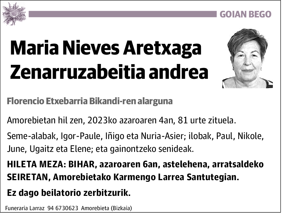 María Nieves Aretxaga Zenarruzabeitia