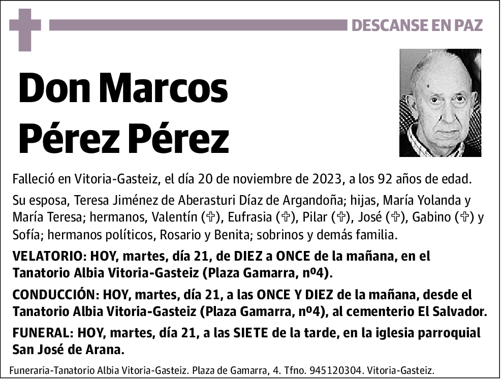 Marcos Pérez Pérez Esquela El Correo