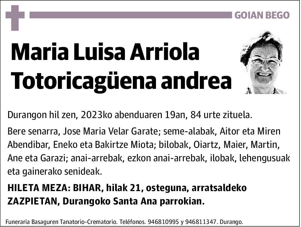 Maria Luisa Arriola Totoricagüena