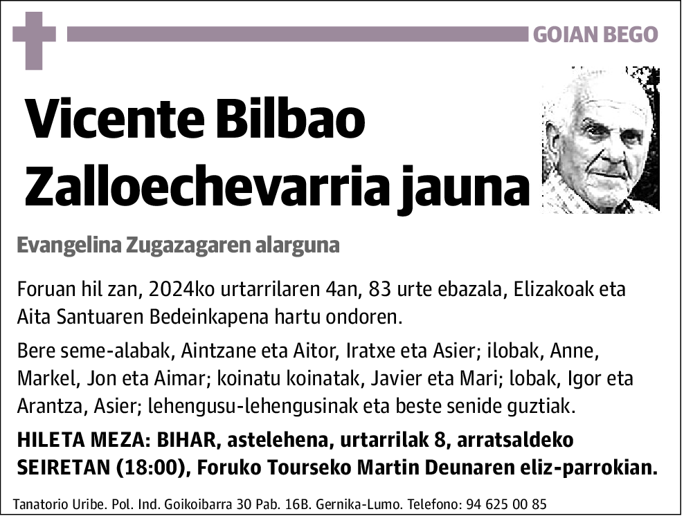 Vicente Bilbao Zalloechevarria