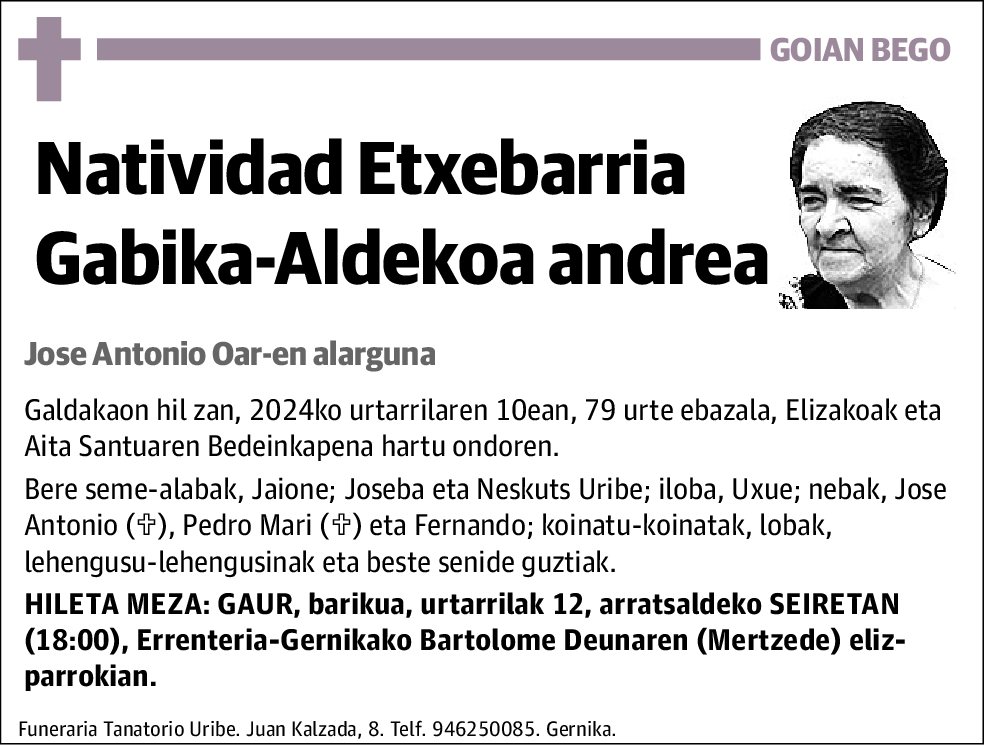 Natividad Etxebarria Gabika-Aldekoa