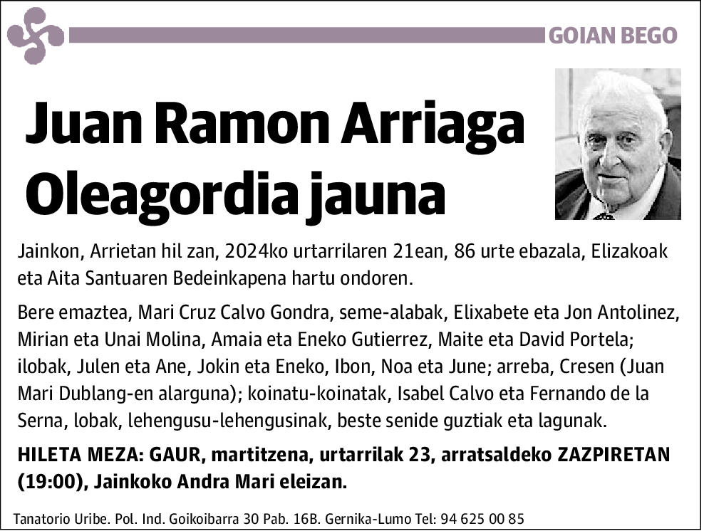 Juan Ramón Arriaga Oleagordia