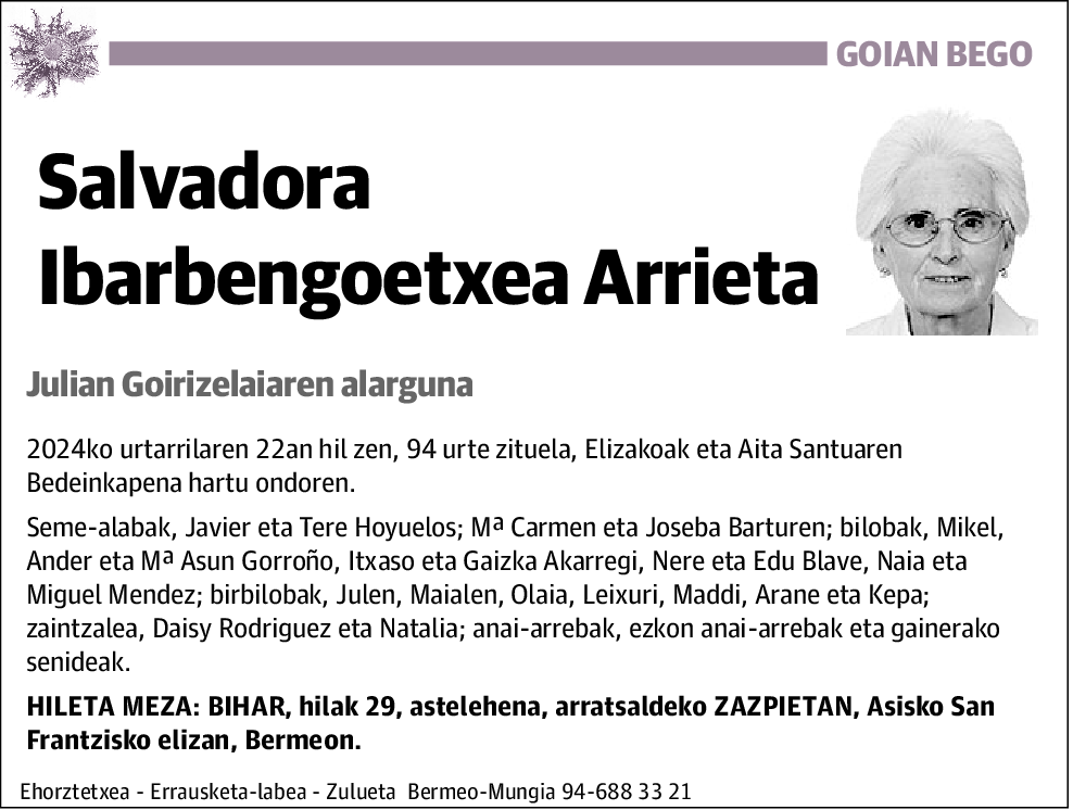 Salvadora Ibarbengoetxea Arrieta