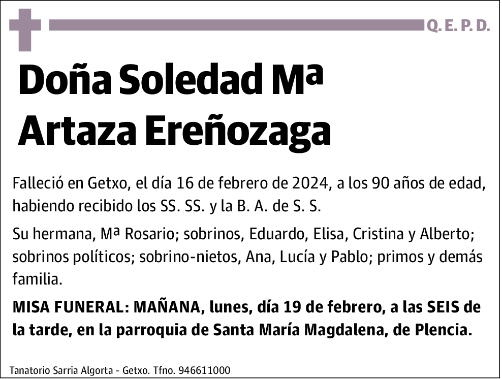 Soledad Mª Artaza Ereñozaga